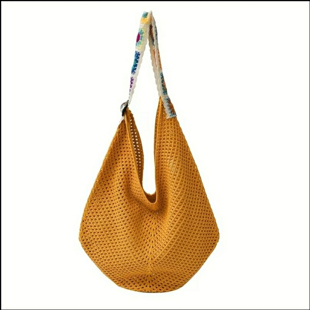 Knit Hobo Shoulder Bag w/ Crochet Strap (Multiple Colors Avail - Pick 1) - Picture 7 of 11